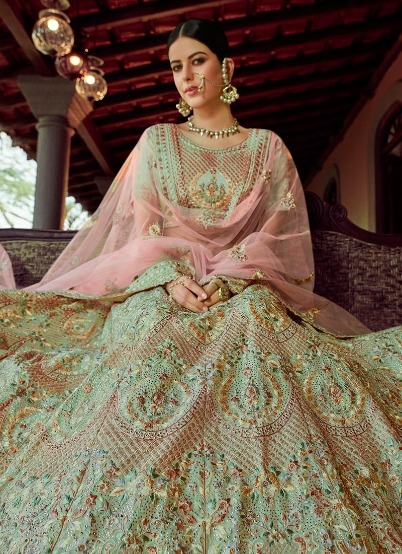 Green Colored Georgette Base Lehenga With Resham Work Sale Reliable