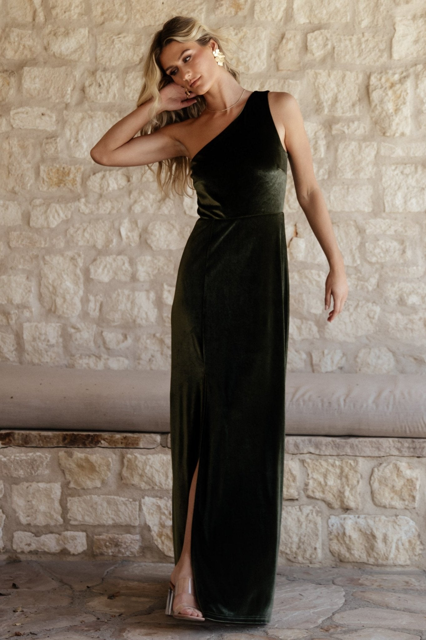 Tatiana Velvet One Shoulder Maxi Dress | Olive Discount Authentic Online