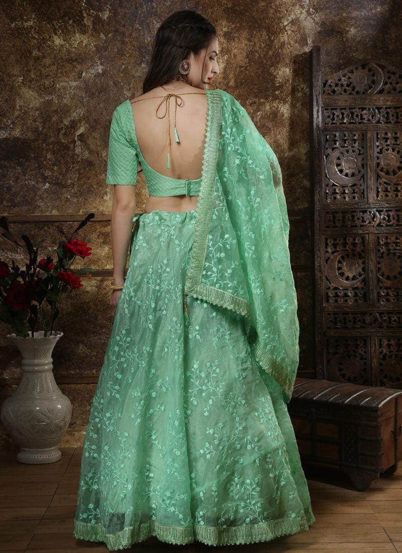 Green Resham Zari And Organza Silk Lehenga Choli Sale Sast