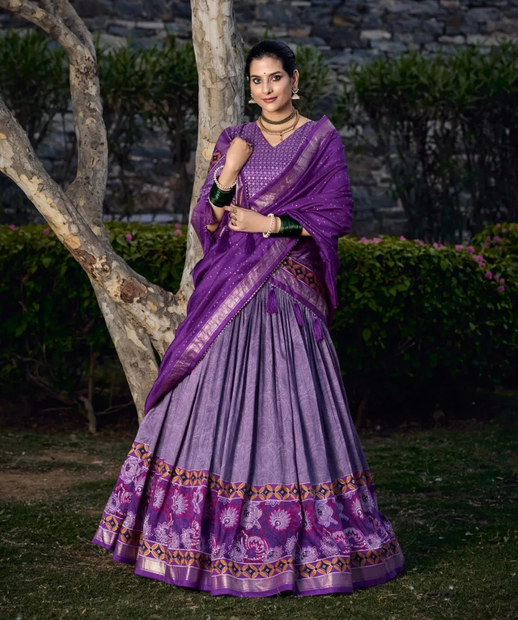 Purple Wedding Wear Tussar Silk Printed Lehenga Choli Set Shop Offer Cheap Online