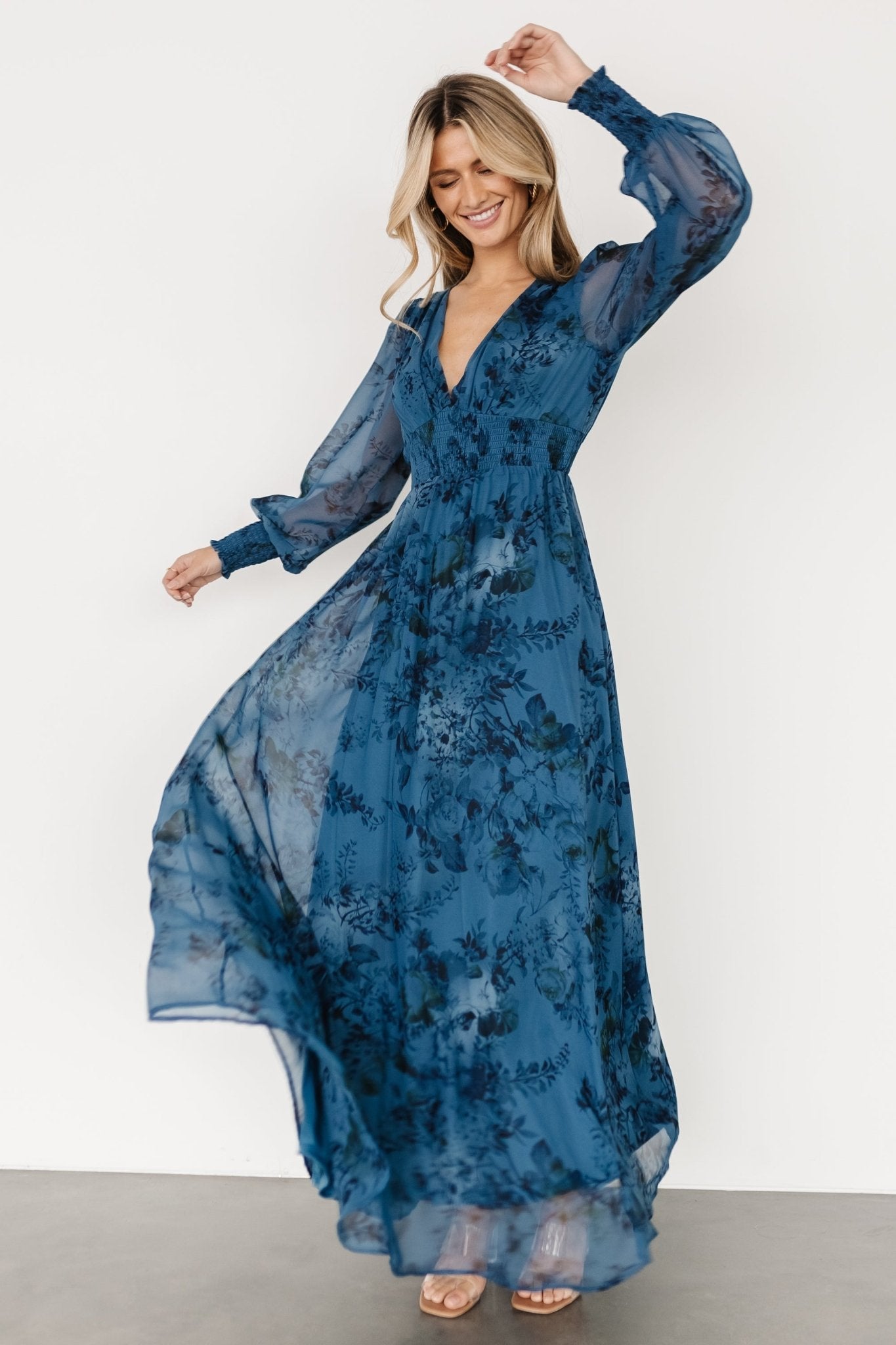 Olivia Maxi Dress | Deep Blue Floral Clearance How Much