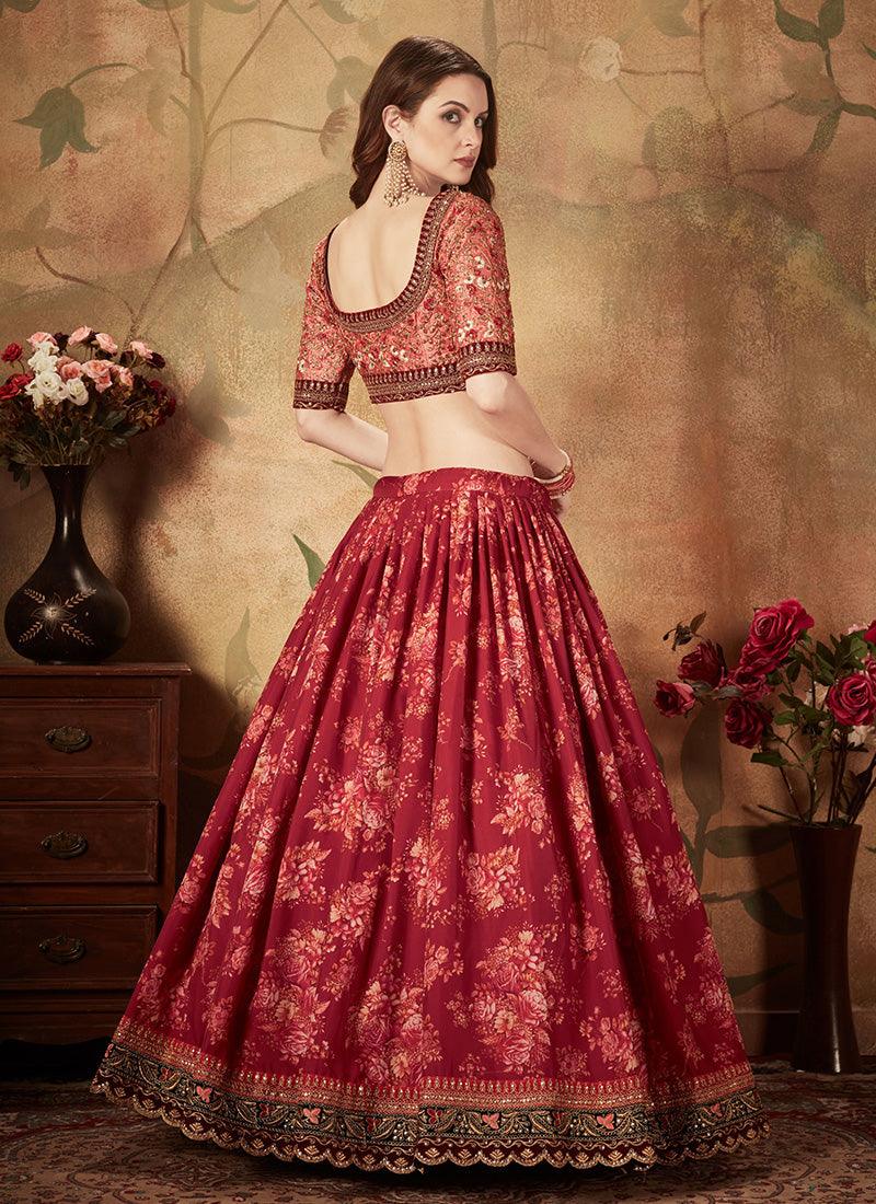 Red Colored Organza Material Floral Print Lehenga Choli Enjoy Online