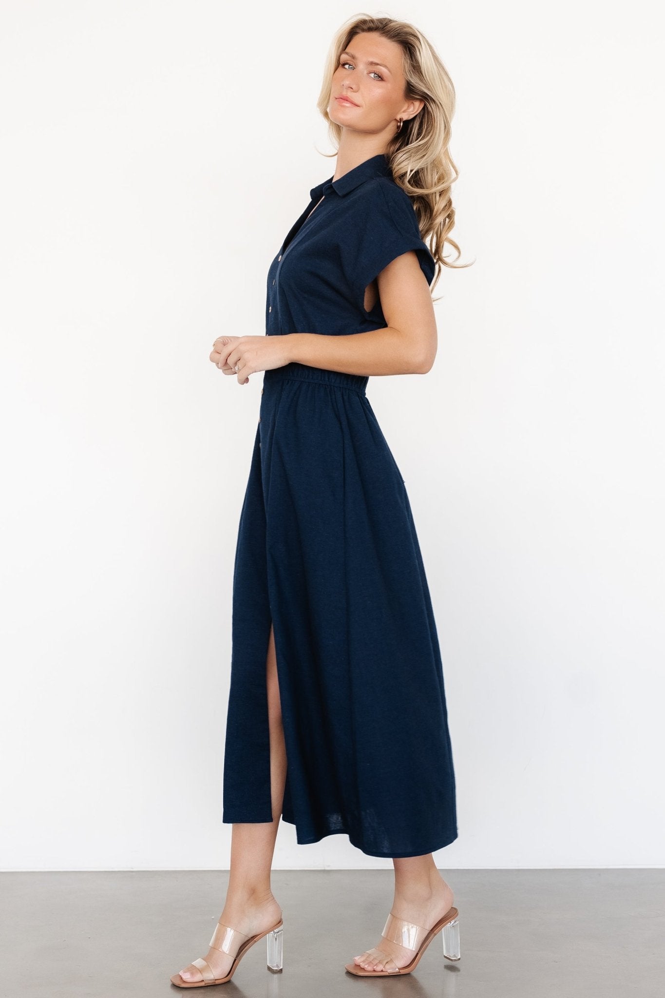 Larah Button Dress | Navy Blue Outlet Genuine