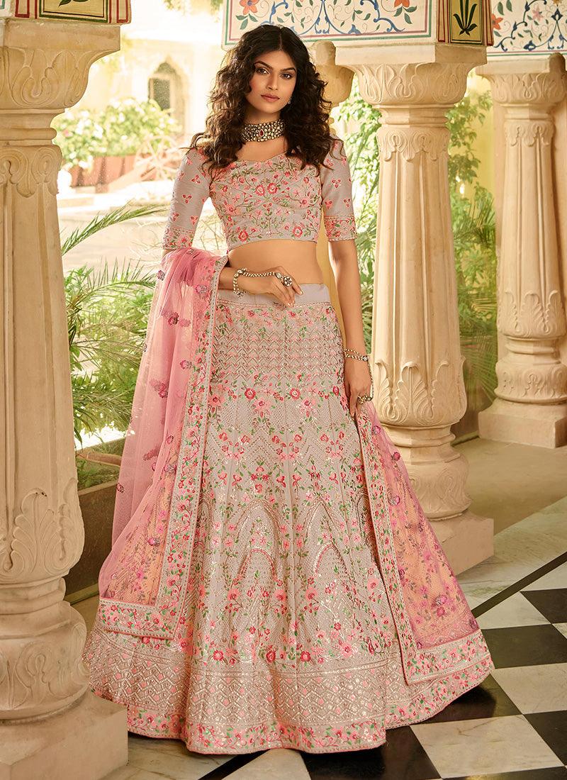 Mauve Pink Color Art Silk Fabric Lehenga With Net Dupatta Wholesale Pice