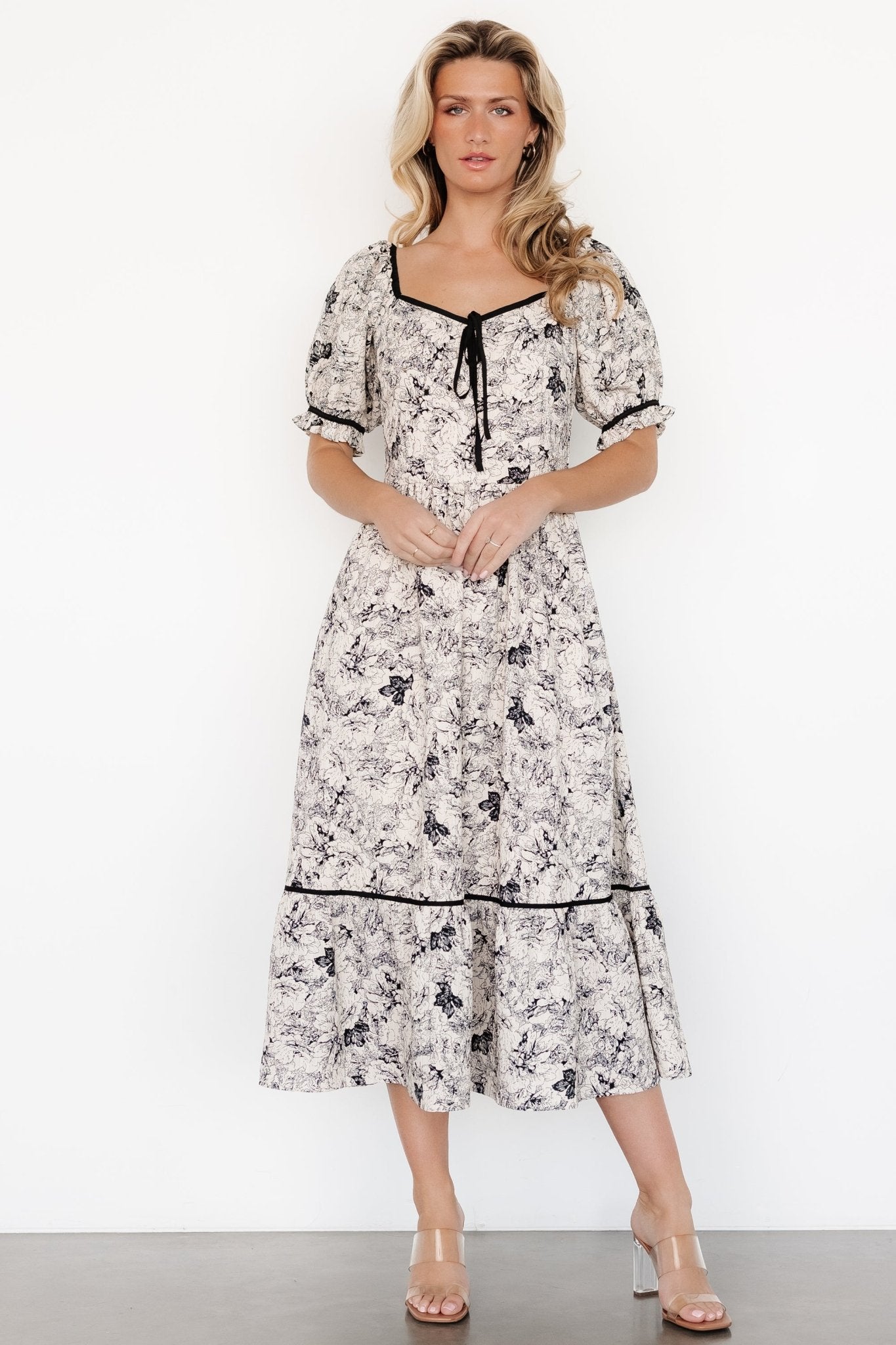 Mariana Midi Dress | Cream + Black Floral Quality Original