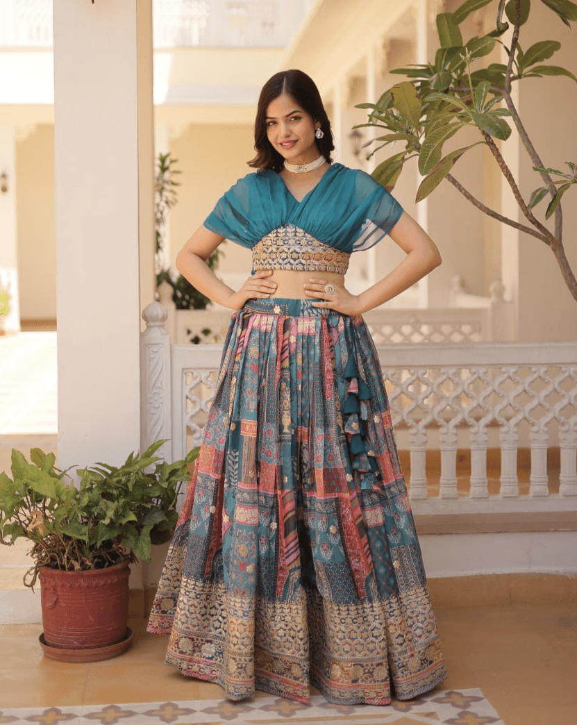 Blue color lehenga with crop blouse Cheap Low Pice