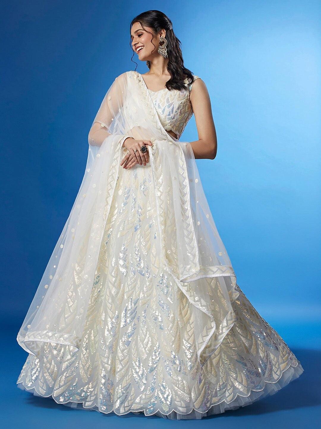 Light Blue color net Sequined flared lehenga choli with belt Cheap Sale Footaction