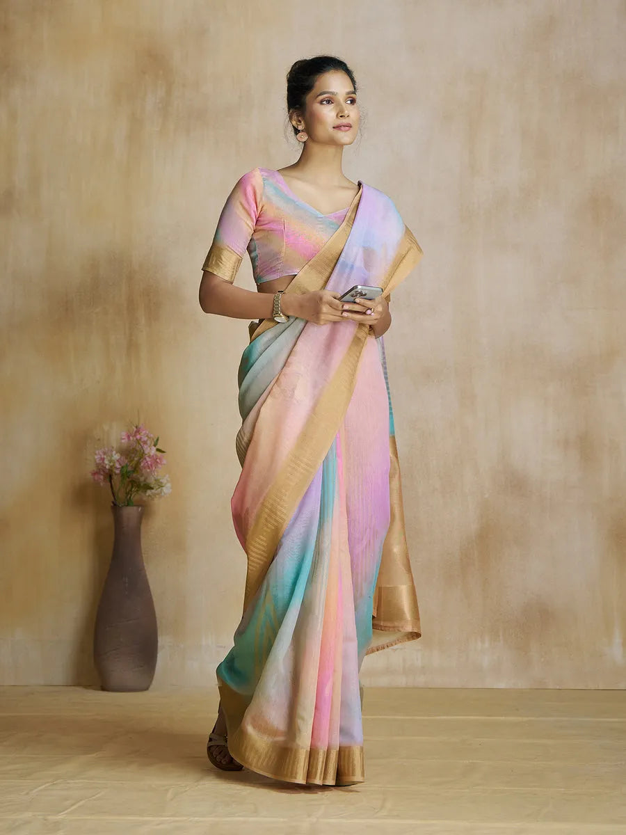 Fantastic Multi Colored Silk Digital Printed Fancy Saree Shop For Online