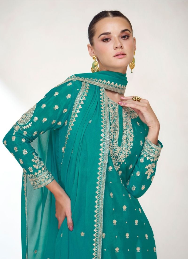 Trendy Green  Embroidered chinon palazzo suit Cheap Eastbay