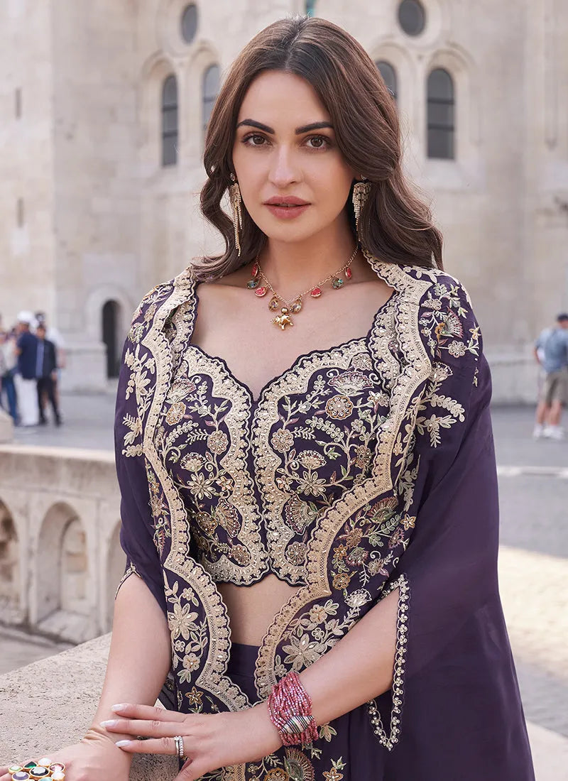 Purple Embroidered Jacket Style Designer Palazzo Suit Sale Best Wholesale