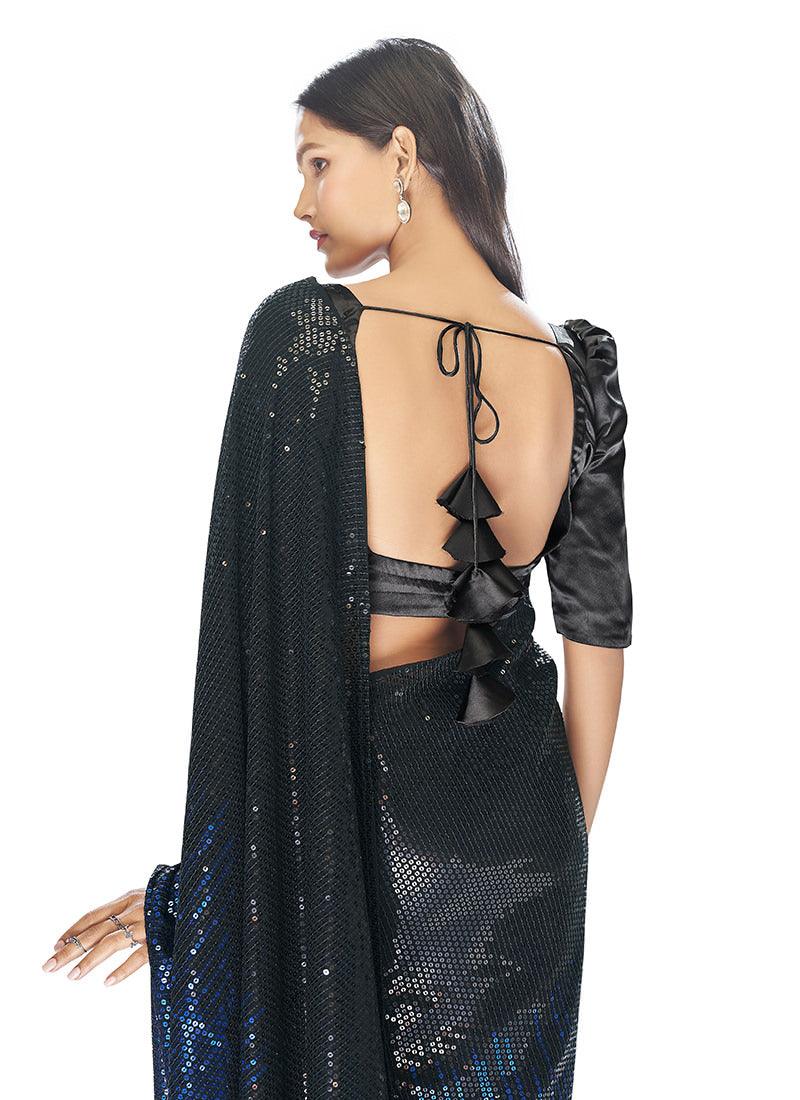 Blue Heavy Sequins Partywear Saree Choice Online