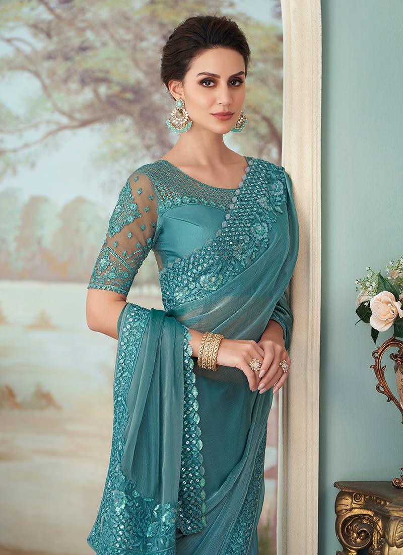 Pine Green Silk Fabric Embroidered Saree Cheap Excellent