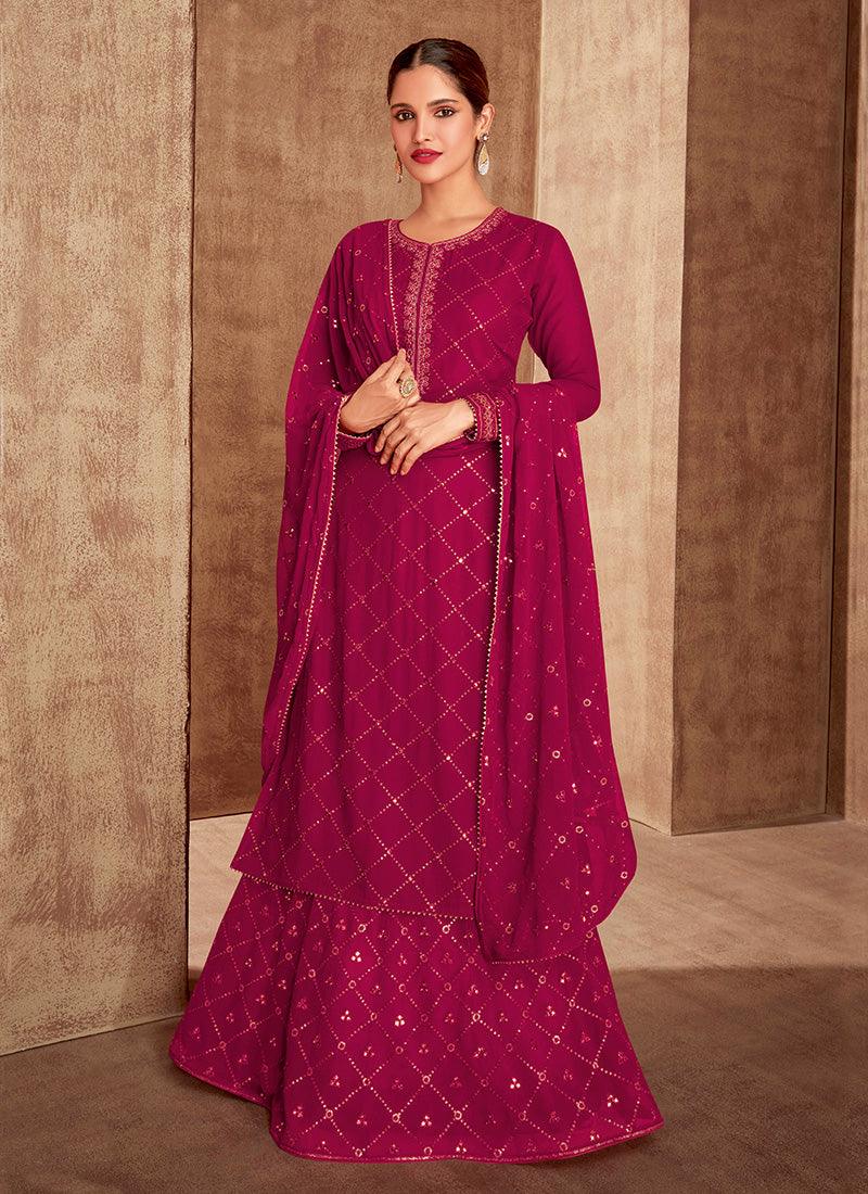 Georgette Pink Sequins Work Full Sleeves Salwar Suit Cheap Sale How Much