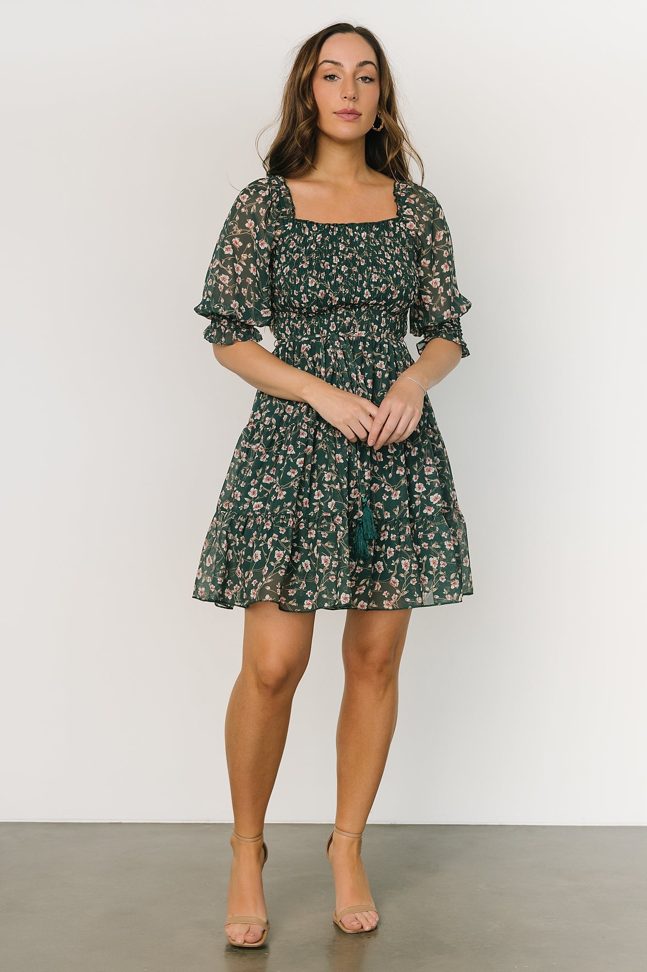 Azlyn Smocked Short Dress | Green + Pink Floral Free Shipping Wiki