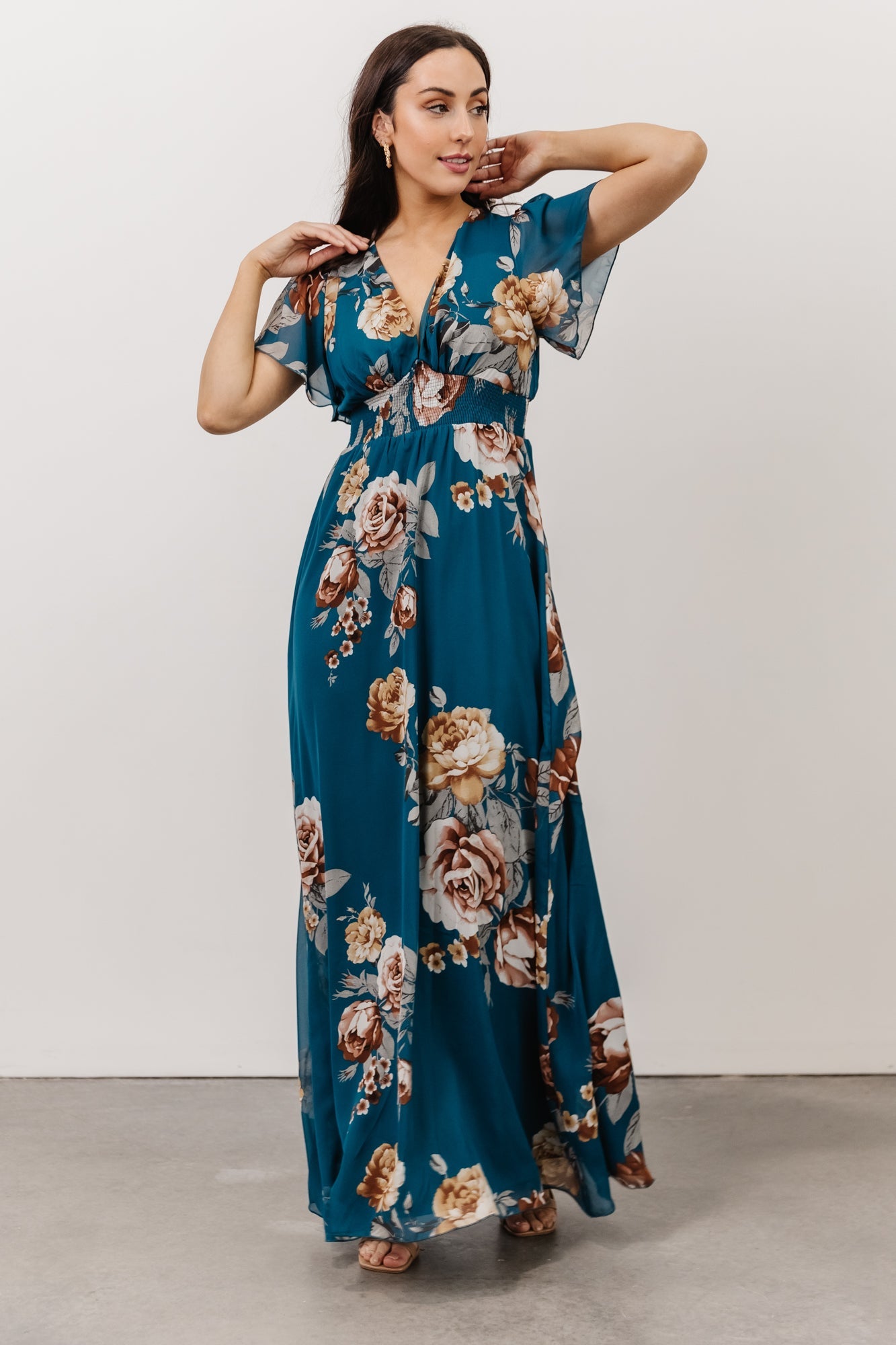 Alexandria Smocked Maxi Dress | Blue Floral Cheap Sale Online