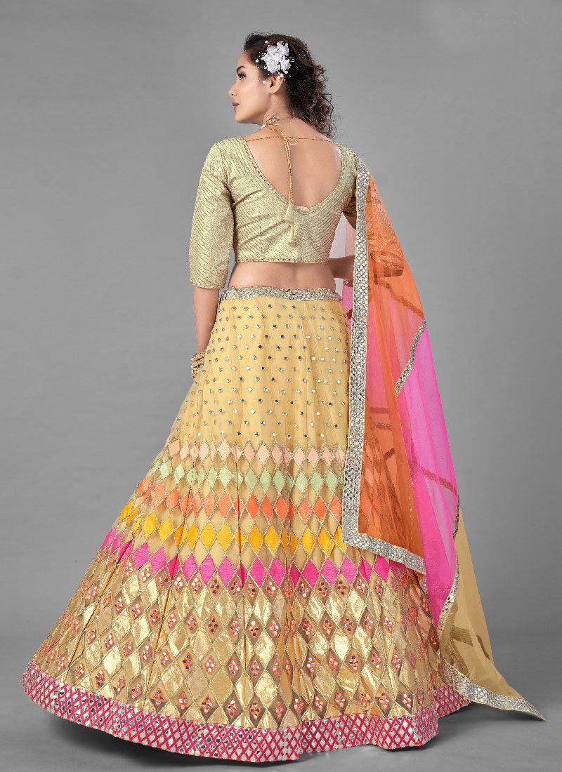 Beige Color Soft Net Base Flared Lehenga With Heavy Work Choli Clearance Sast