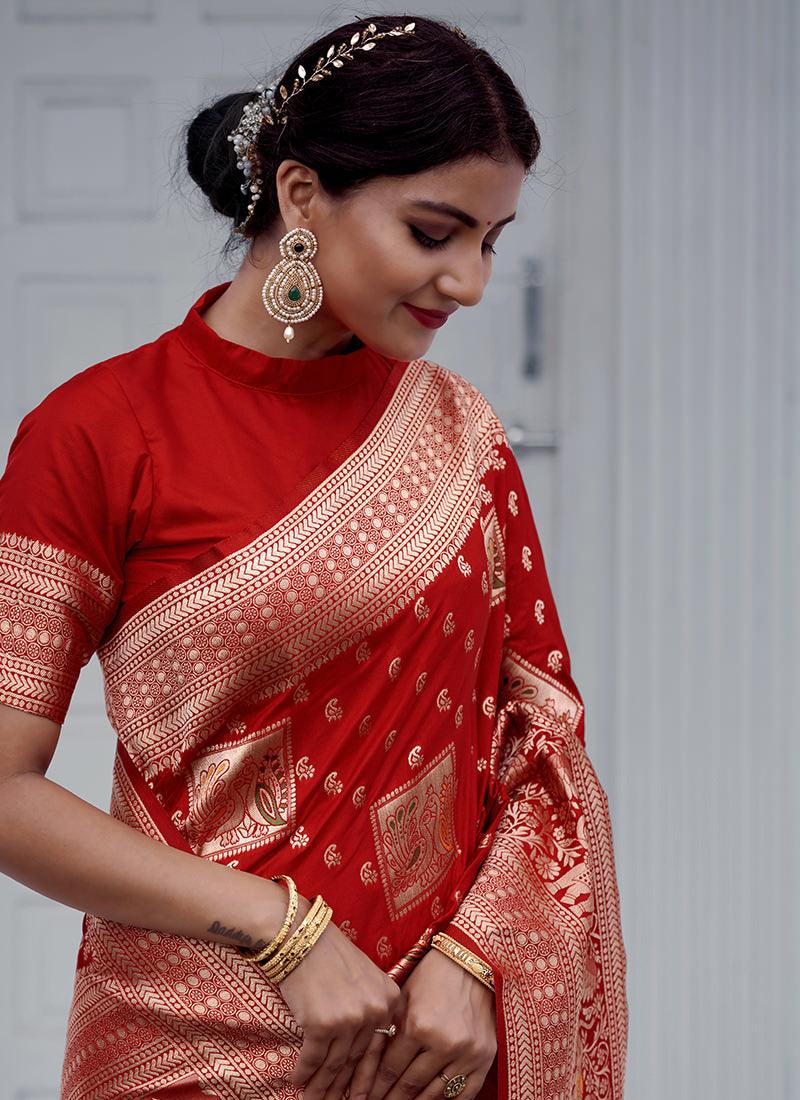 Red Color Classic Silk Saree Outlet Pay With Paypal