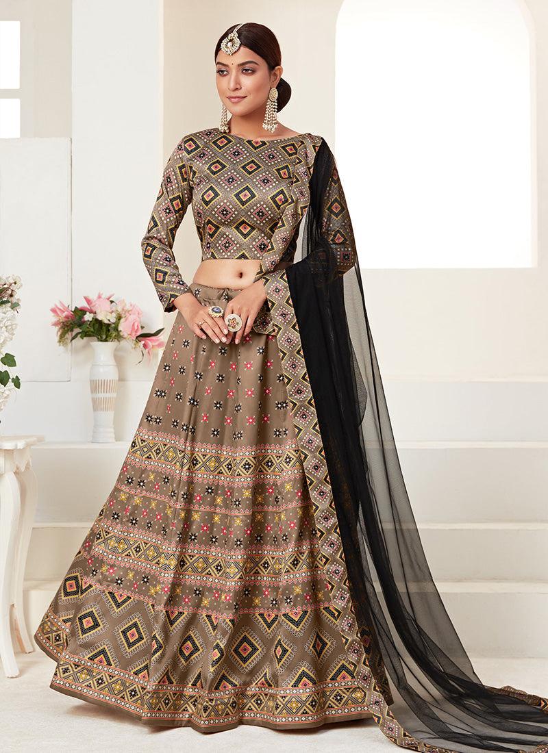 Brown Digital Print Kalidar Chaniya Choli Classic For Sale