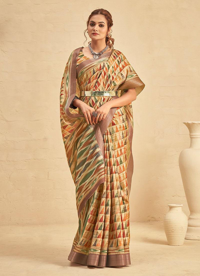 Silk With Digital Print Light Yellow Saree Cheap Sale Footlocker Finishline