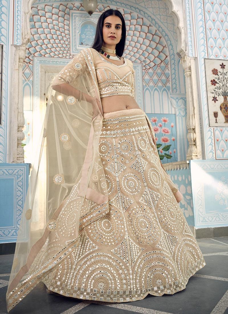 Off-White Color Organza Material Mirror Work Lehenga Choli Amazon For Sale