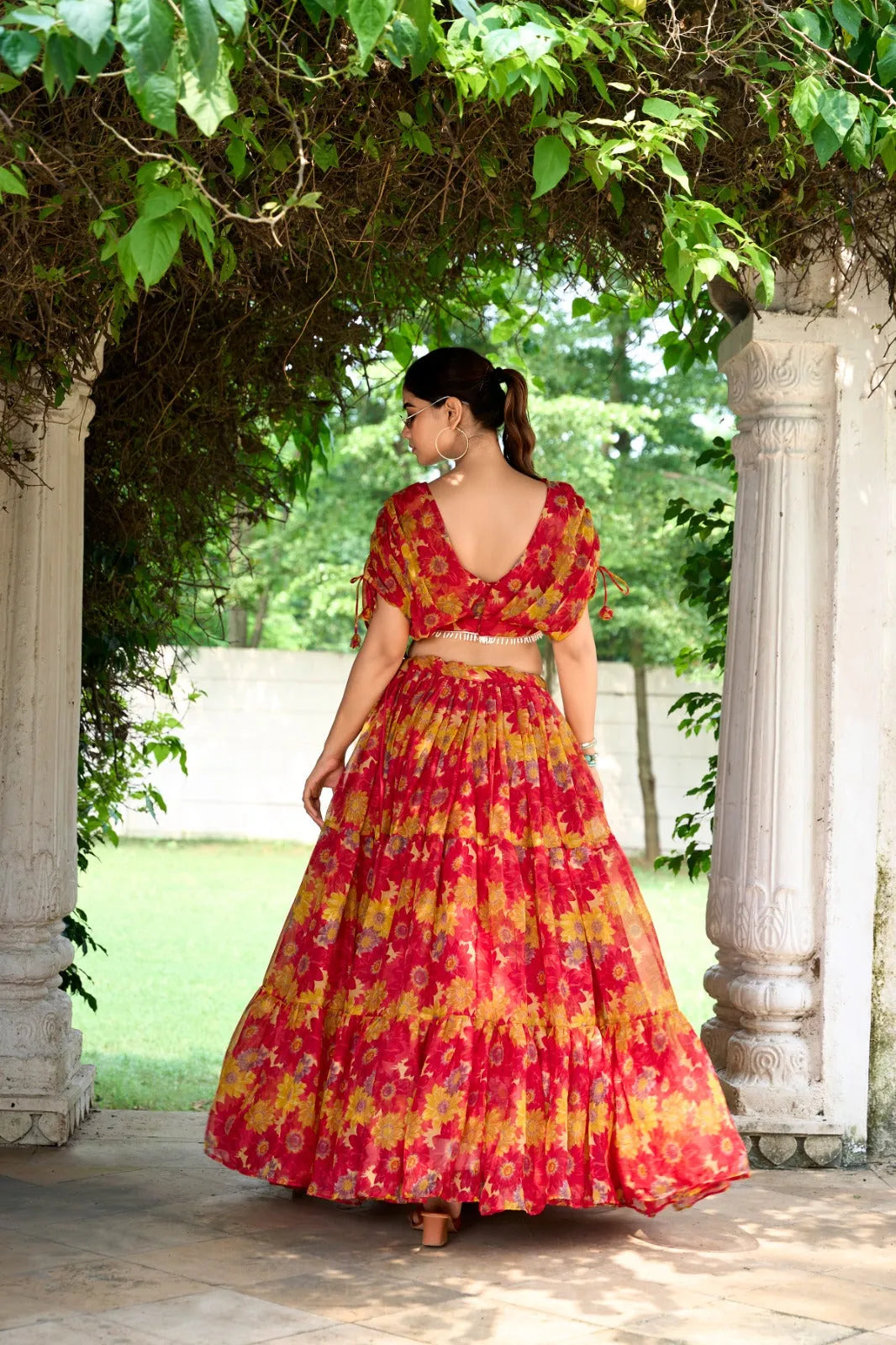 Ravishing Chiffon Red Floral Printed Lehenga Choli Clearance Footaction