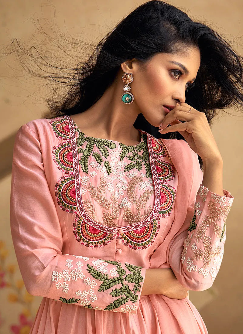 Rose Bud Pure Silk Embroidered Designer Anarkali Pant Suit Outlet 2025 New