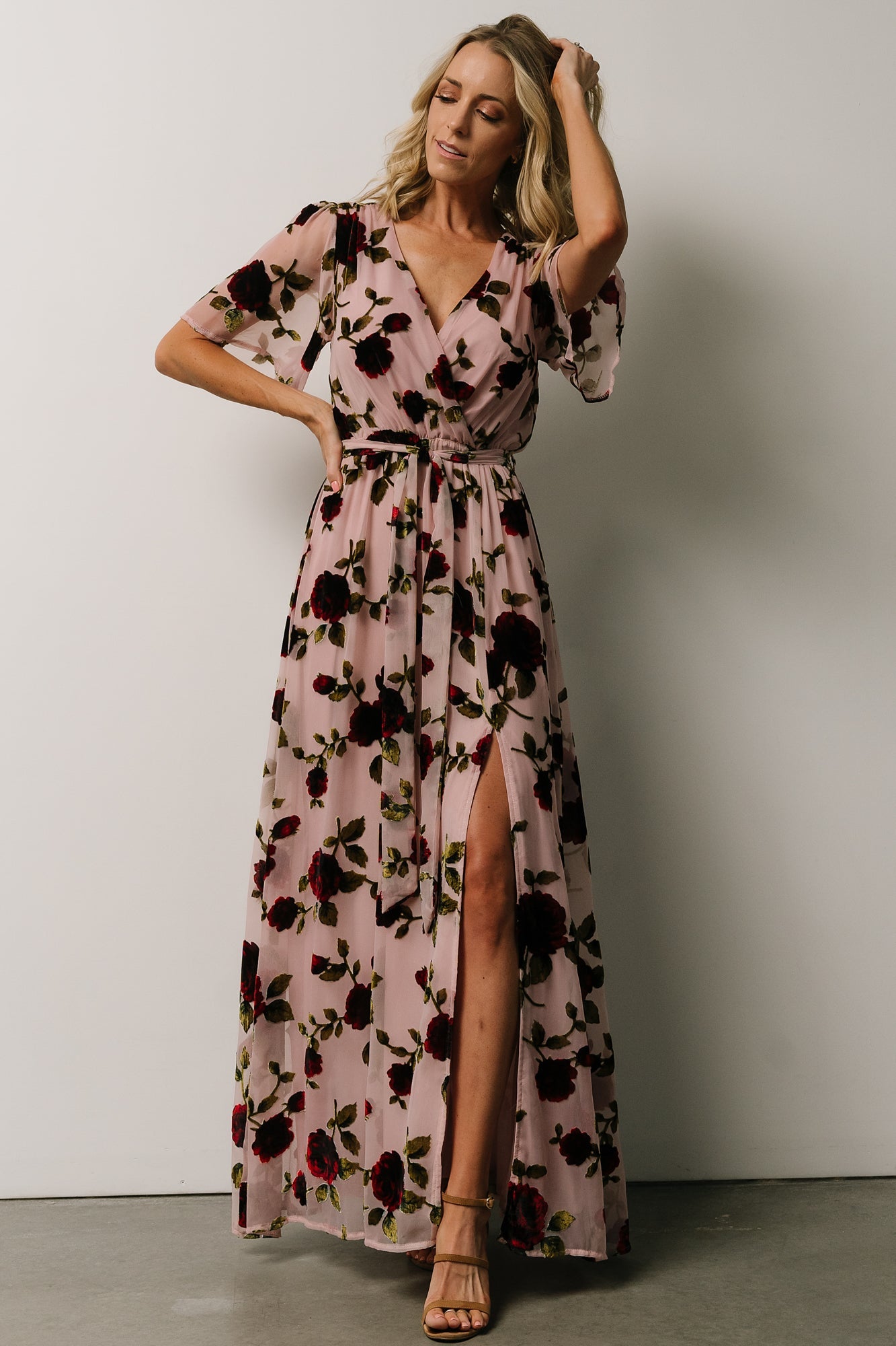 Parisian Velvet Maxi Dress | Blush Rose Floral Fashionable Cheap Online