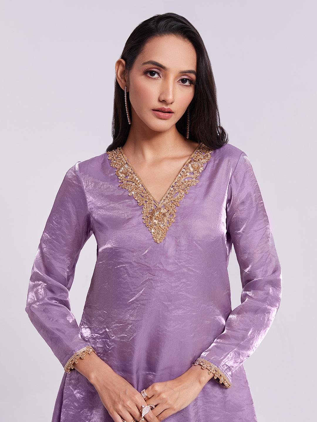 Purple organza hand work with tulip cut palazzo suit Buy Cheap Wholesale Pice