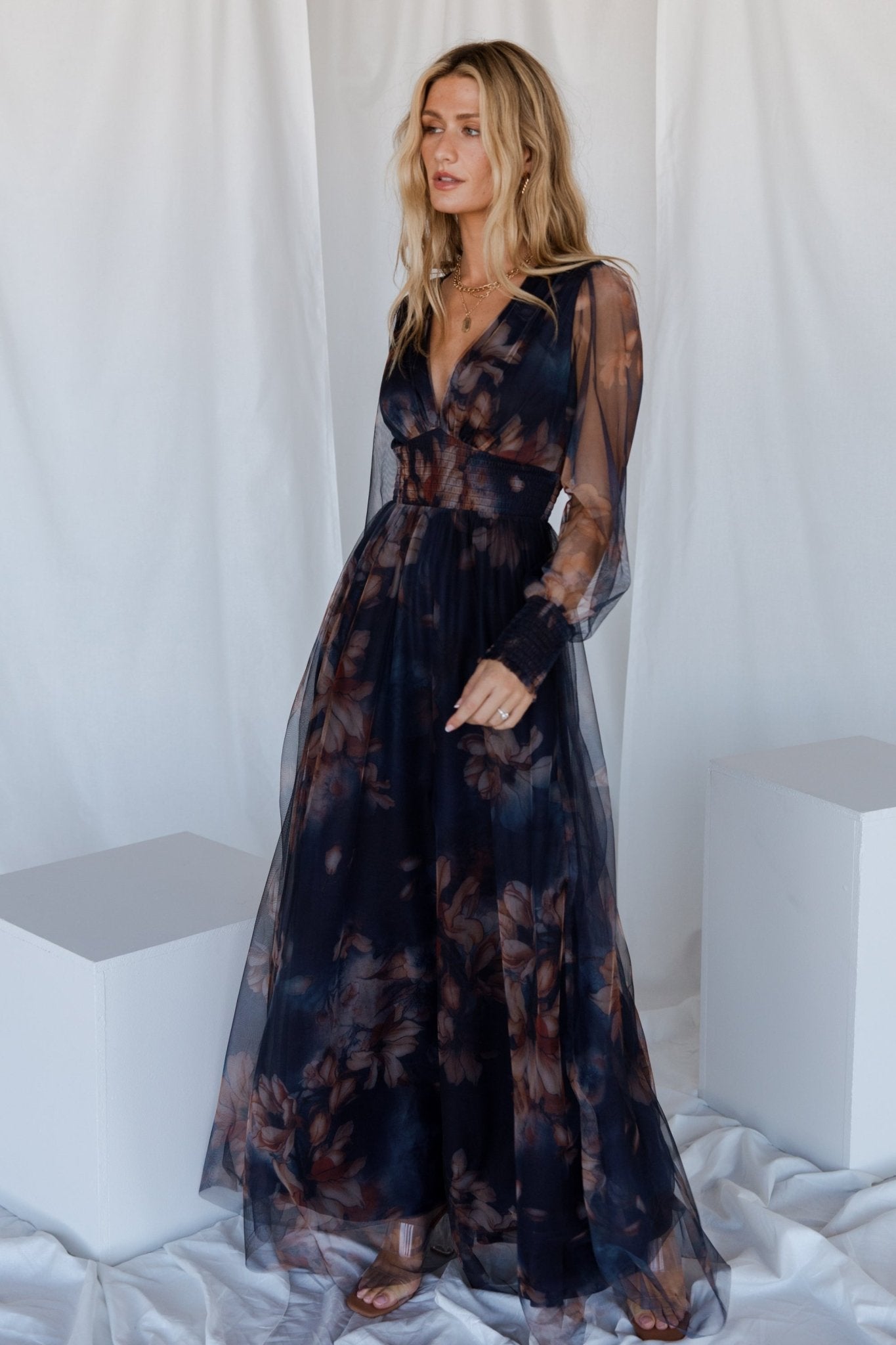 Layla Tulle Maxi Dress | Dark Blue Floral New Styles Cheap Pice