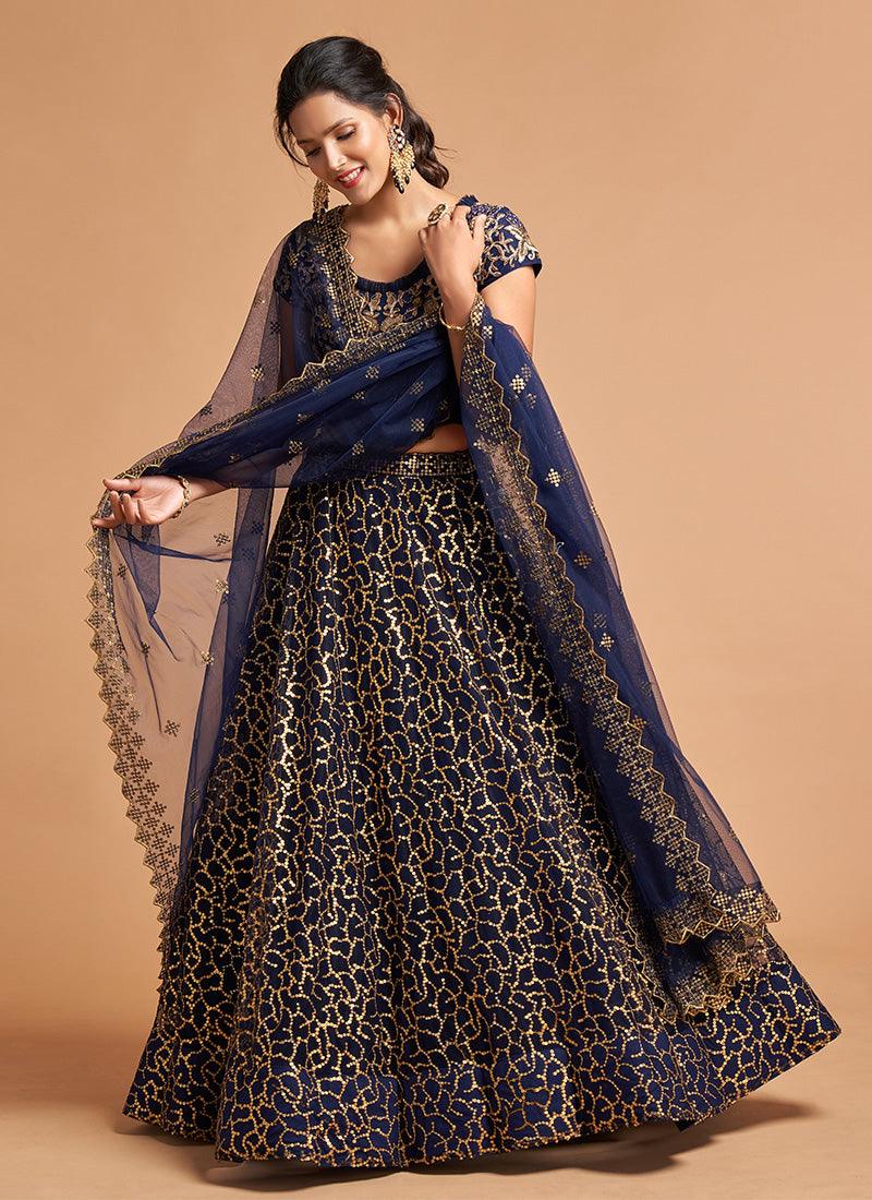 Soft Net Base Navy Blue Lehenga Choli With Heavy Sequins And Zari Work Sale Wholesale Pice