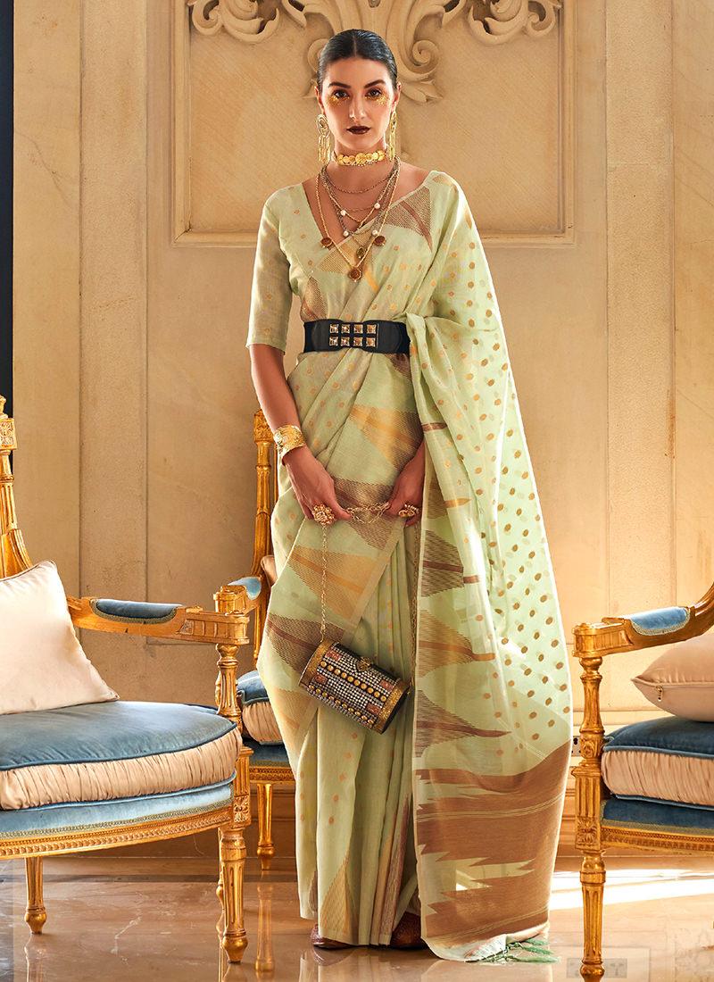 Zari Weaving Light Green Classic Saree Sale Deals