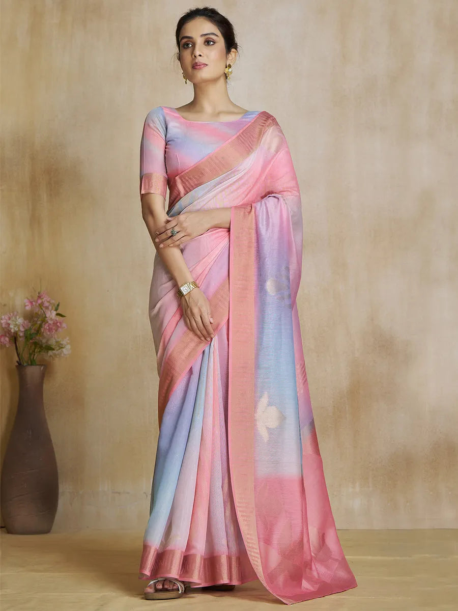 Lustrous Light pink Silk Digital Printed Fancy Saree Inexpensive Sale Online