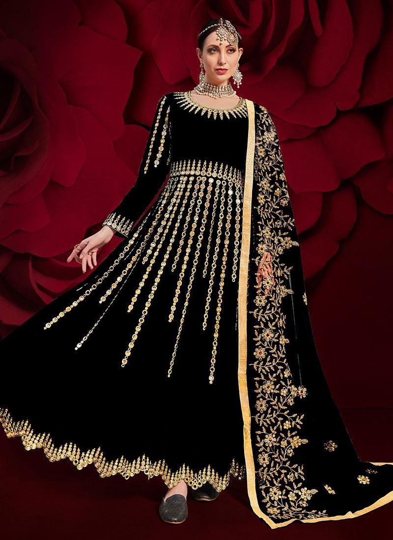 Black Color Georgette Material Mirror Work Pakistani Salwar Suit Clearance Hot Sale