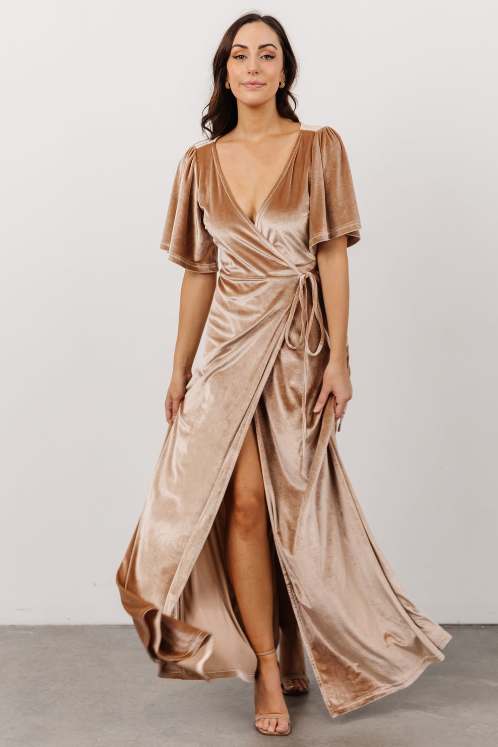 Meghan Velvet Wrap Maxi Dress | Champagne Wholesale Pice