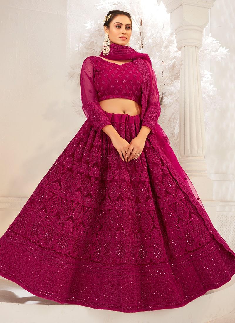 Magenta Pink Color Soft Net Base Thread And Sequins Work Lehenga Free Shipping 2025