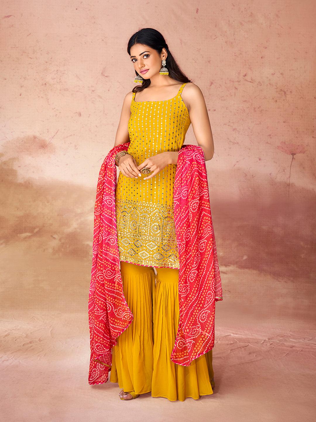 Spaghetti Style Sharara Suit with Bandhani Dupatta Outlet 2025 Newest