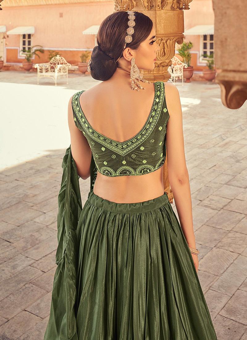 Mirror Work Choli With Olive Green Ruffle Chaniya Free Shipping Cheap Real