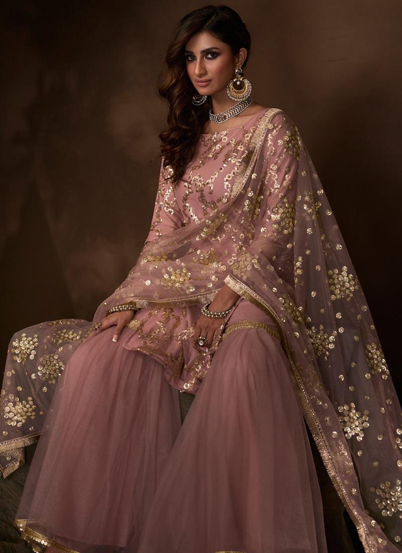 Blush Pink Ethnic Soft Net Base Sharara Suit 2025 Sale Online