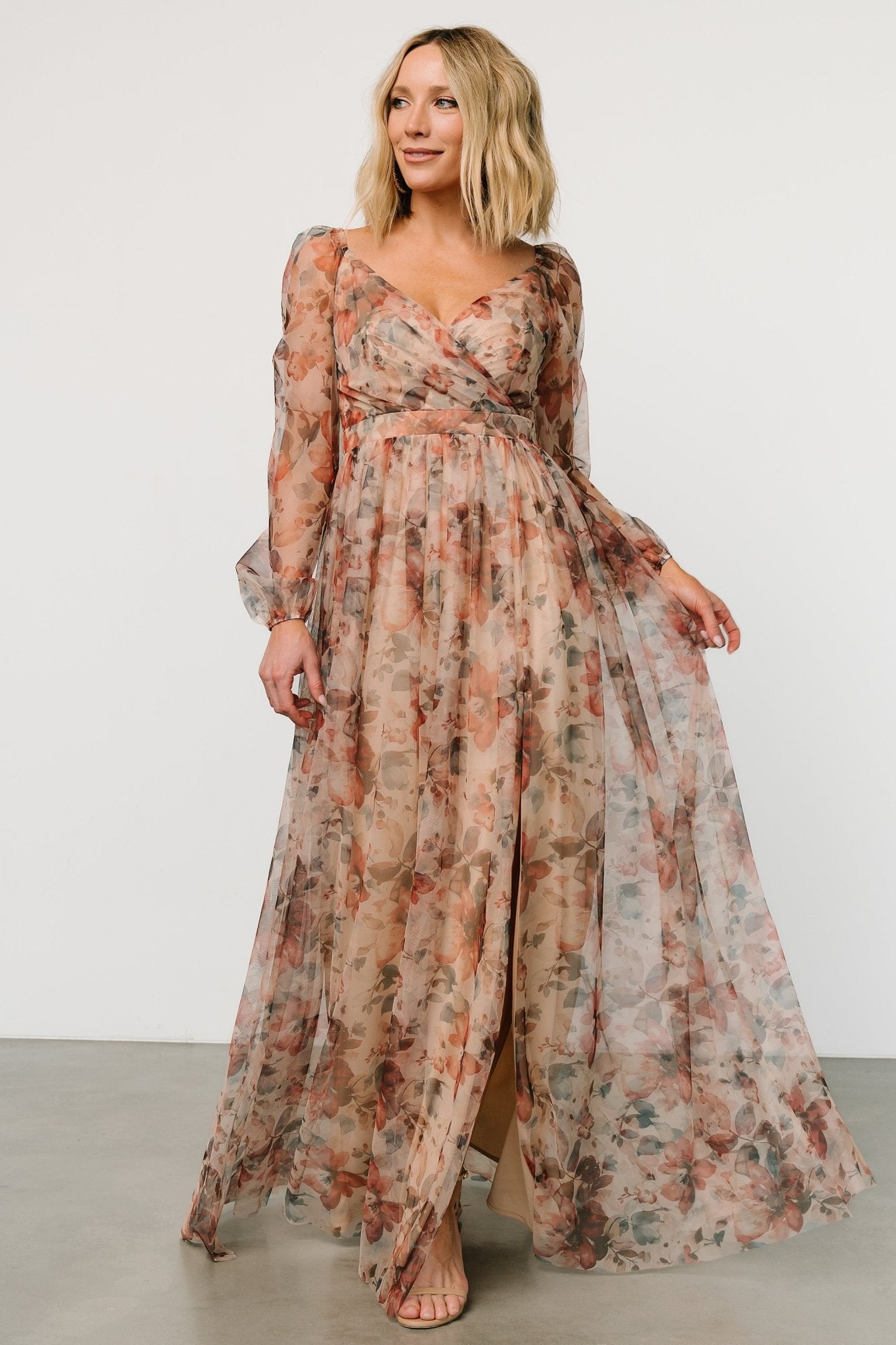 Desiree Tulle Maxi Dress | Taupe Floral Top Quality For Sale