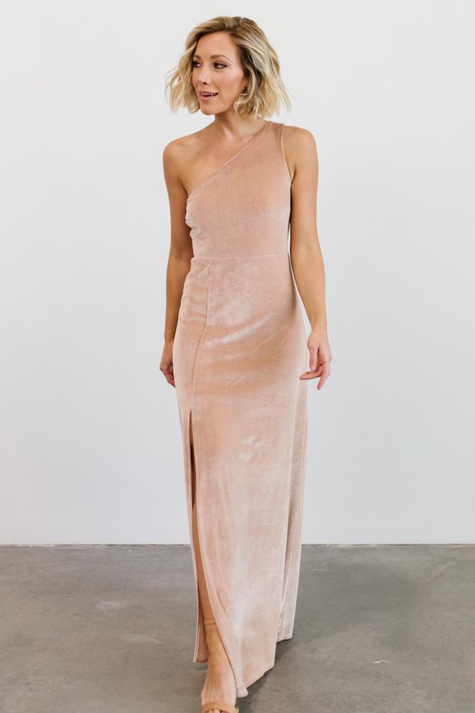 Tatiana Velvet One Shoulder Maxi Dress | Champagne Marketable Online