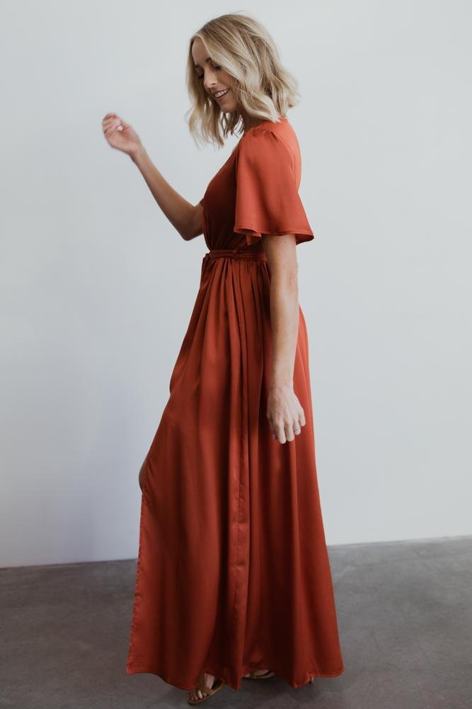 Sicily Satin Maxi Dress | Rust Marketable Sale Online