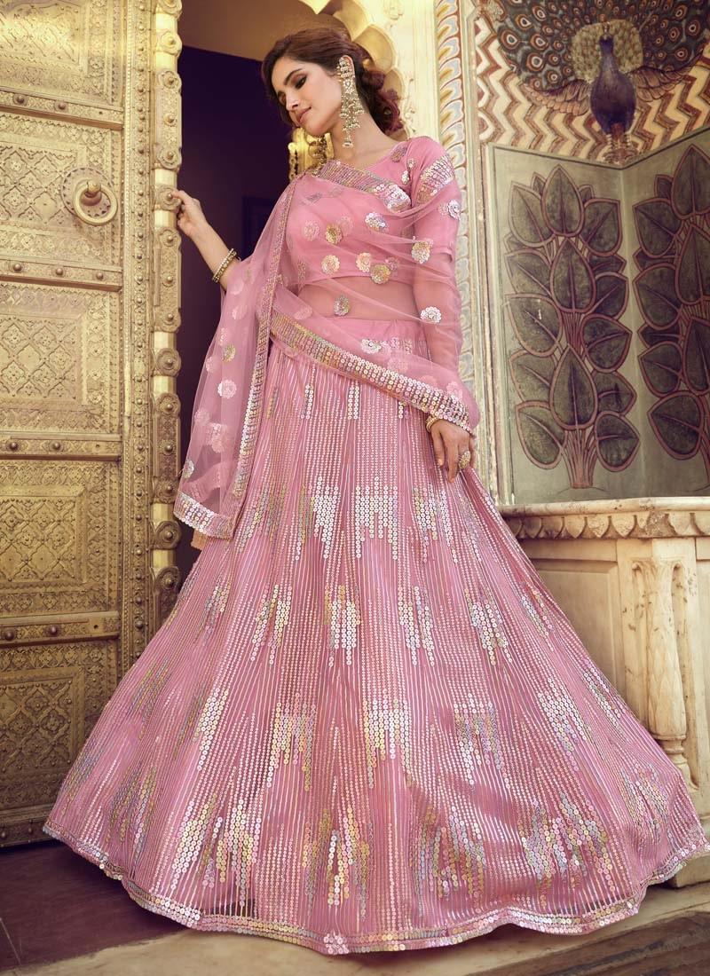 Gorgeous Look Pink Color Soft Net Fabric Sequins Work Lehenga Choli Buy Cheap Fake