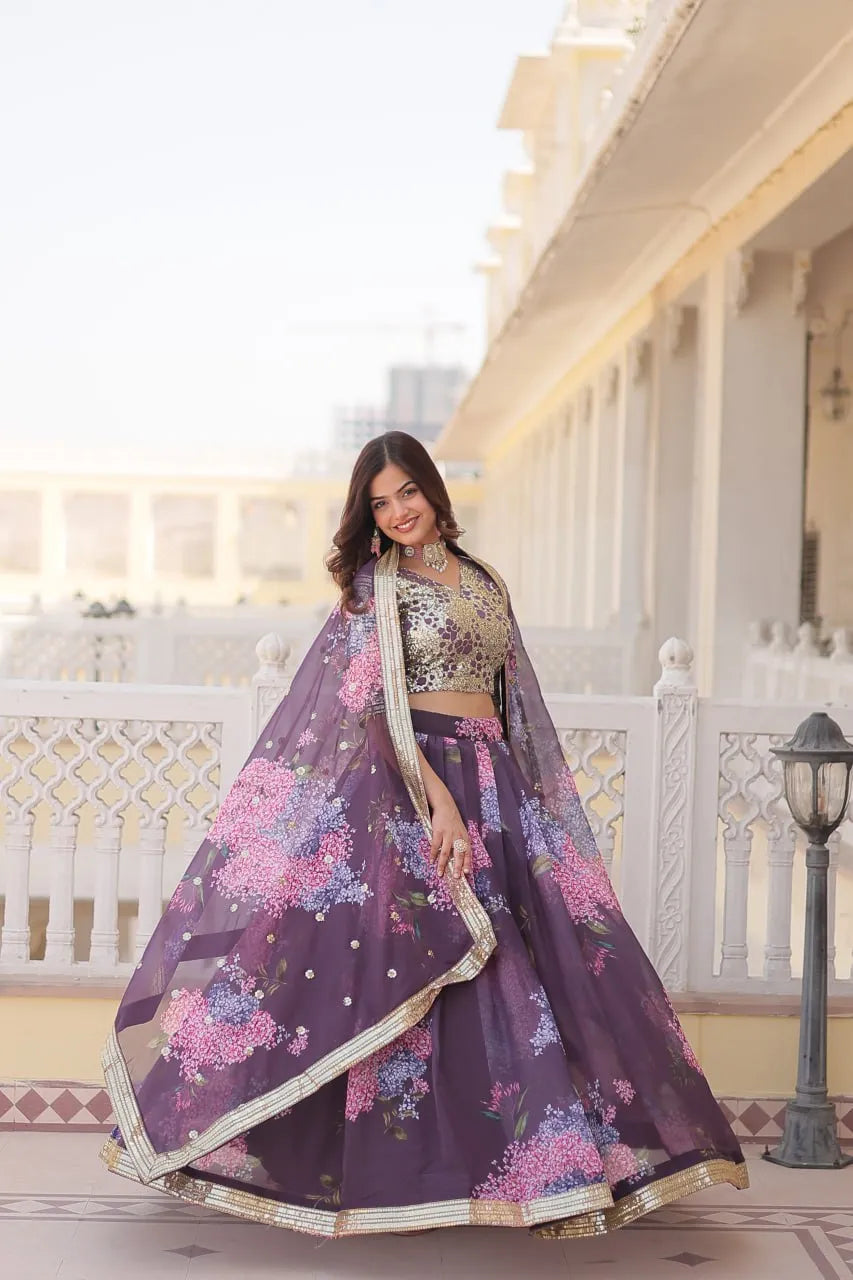 Beautiful Floral Printed Sequins Worked Designer Lehenga Choli Cheap Sale Shop