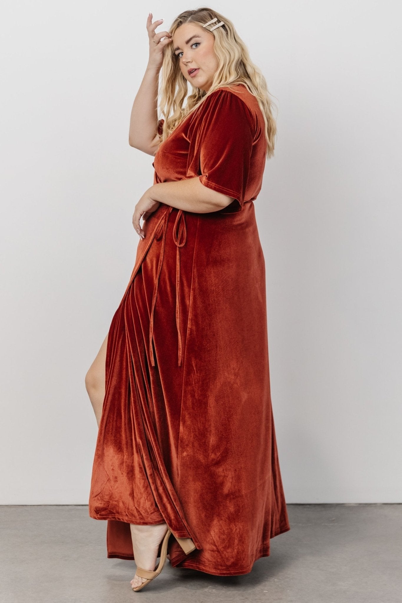 Meghan Velvet Wrap Maxi Dress | Terracotta Free Shipping Reliable