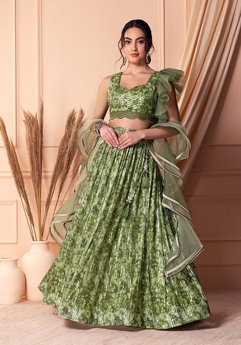 Olive color Lehenga Set With Blouse And Dupatta Sale Cheap Online