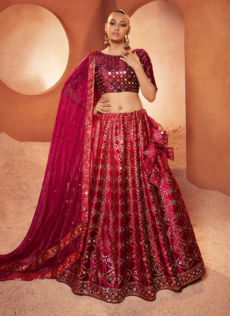 Maroon Umbrella Lehenga With Heavy Mirror With Credit Card