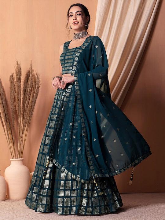 Teal Georgette Sequinned Flared Lehenga Choli Buy Cheap Latest