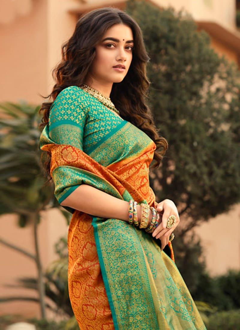 Desirable Orange Color Kanjiveram Soft Silk Saree With Silk Weave Enjoy Cheap Online