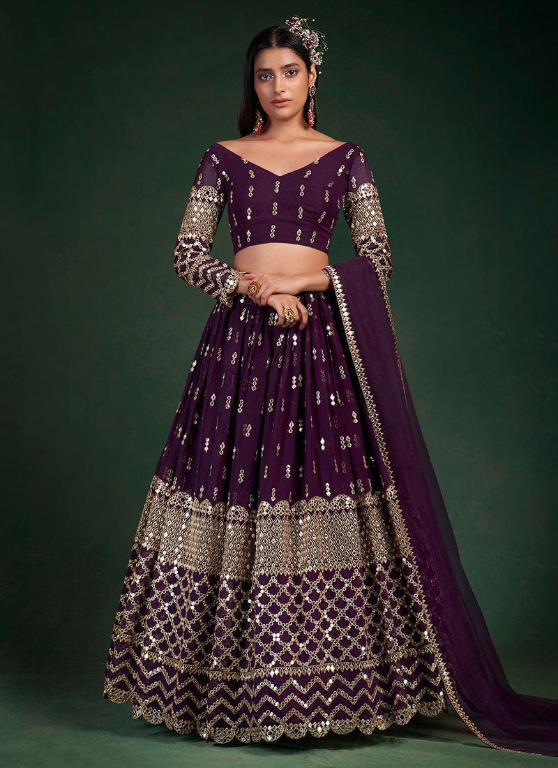 Gota Work Wine Embroidered Lehenga Clearance Fast Delivery