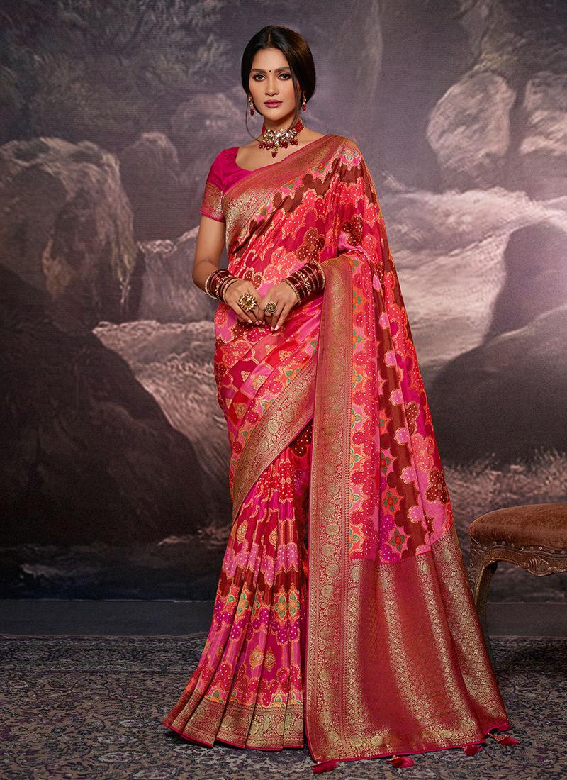 Red Color Dola Silk Weave Printed Saree Outlet Shop